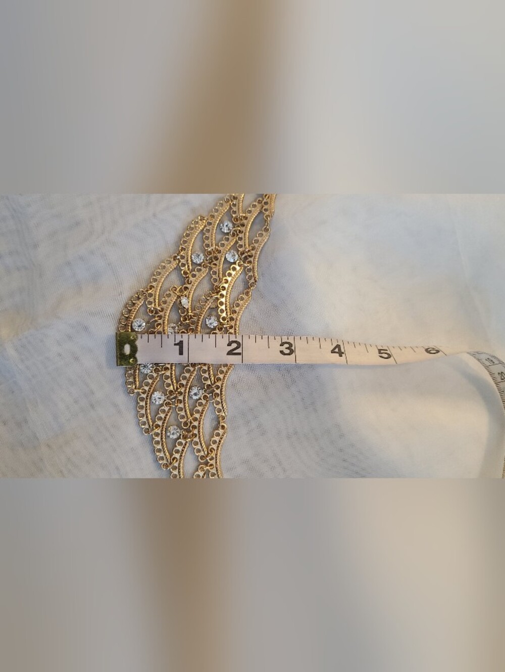 Elegant Gold Tone  Layered Statement Necklace with Rhinestone Accents 16" Chain - Picture 3 of 3